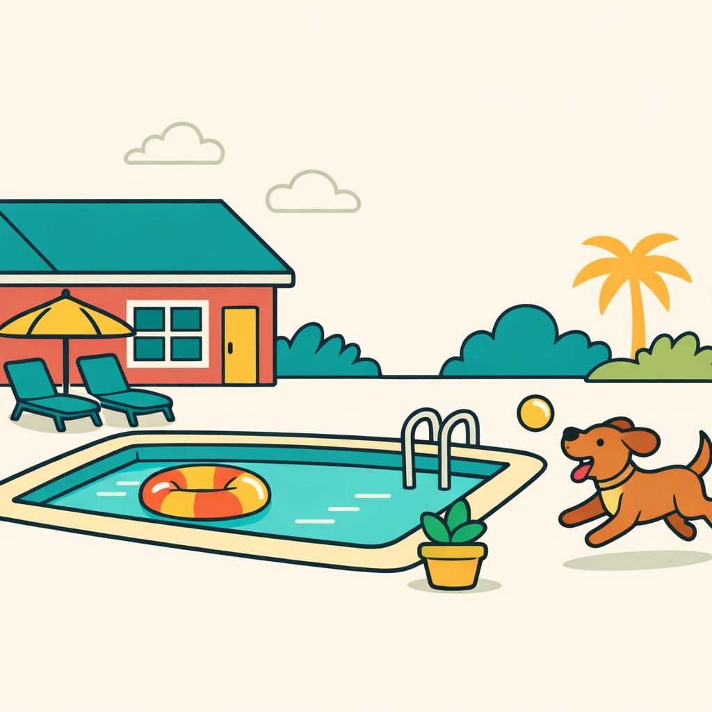 home with new pool and dog